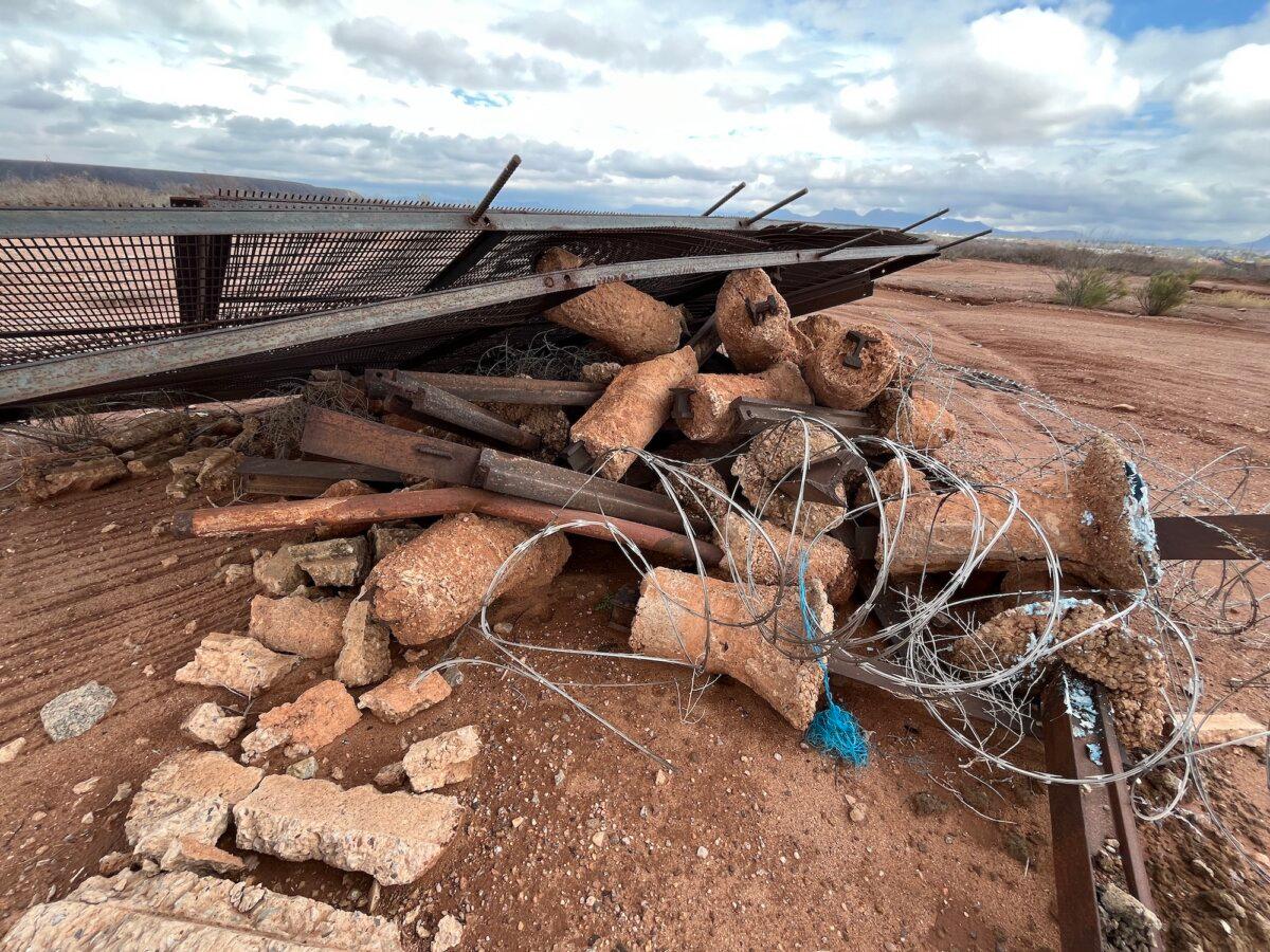 Remnants of older border wall construction in Douglas, Ariz., on Jan. 22, 2026. (Allan Stein/The Epoch Times)