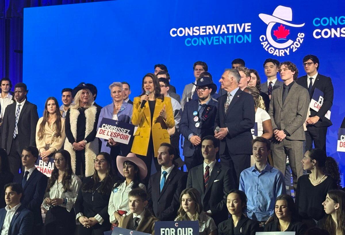 Conservative MP Sandra Cobena speaks ahead of Pierre Poilievre's speech at the party's convention at the BMO Centre in Calgary on Jan. 30, 2026. (Omid Ghoreishi/The Epoch Times)