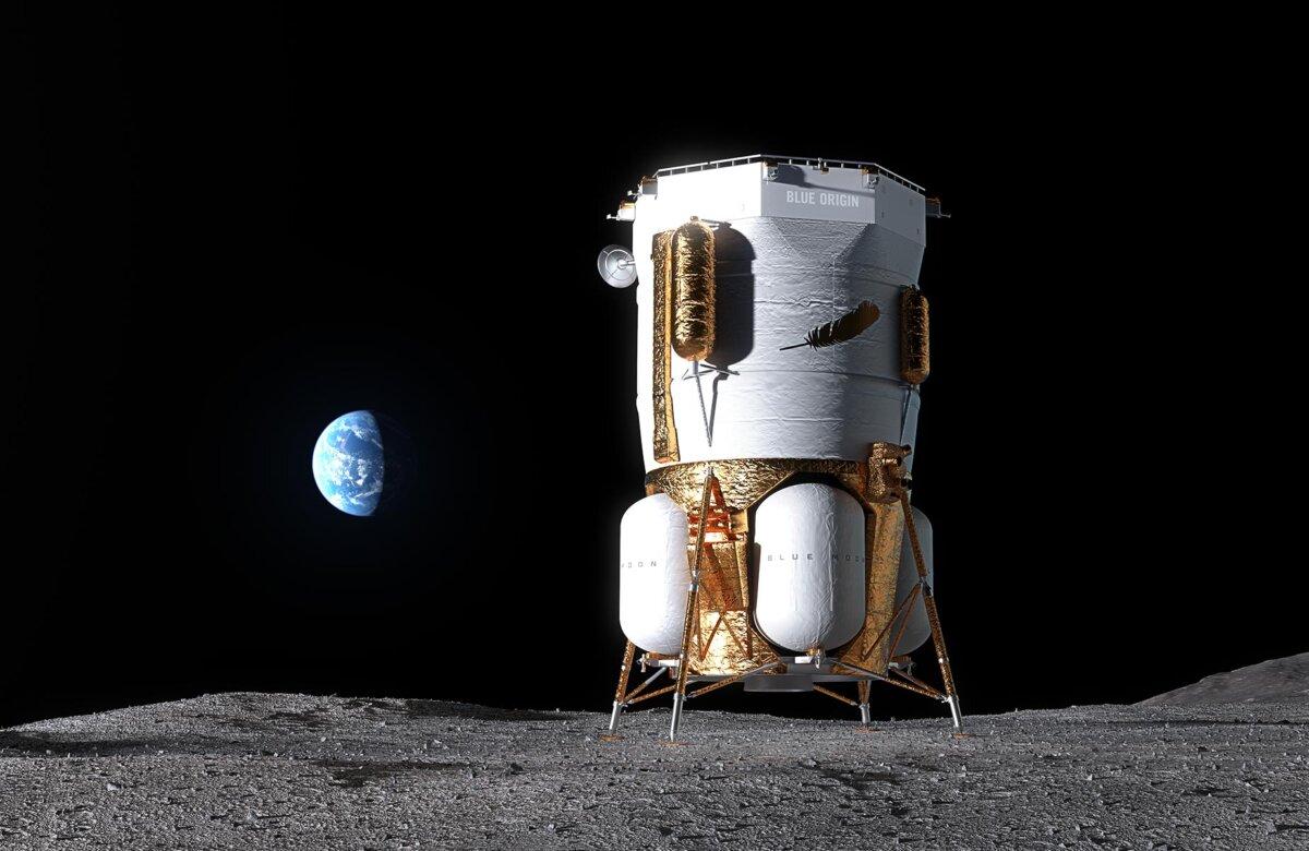 Rendering of Blue Origin’s Blue Moon MK-1 Lander on the lunar surface. (Blue Origin)