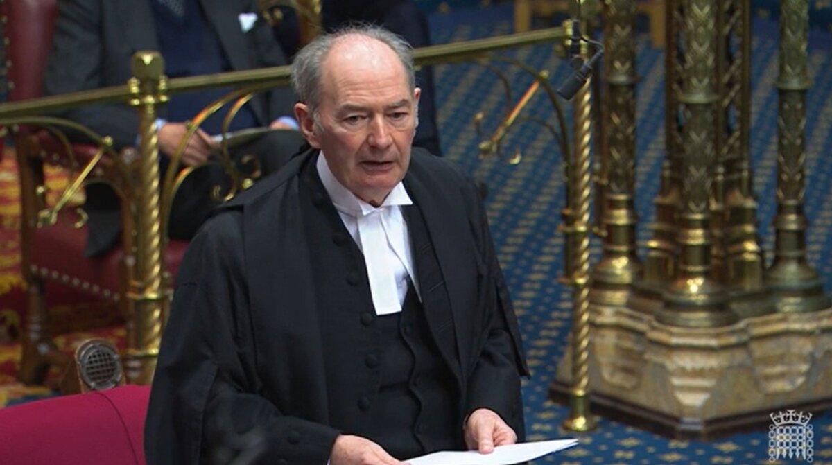 Lord Speaker Lord Forsyth of Drumlean announcing in the House of Lords, London, that Lord Mandelson is to step down in the upper chamber amid allegations he passed market-sensitive information to paedophile financier Jeffrey Epstein on Feb. 3, 2026. (House of Lords/Screenshot via The Epoch Times)