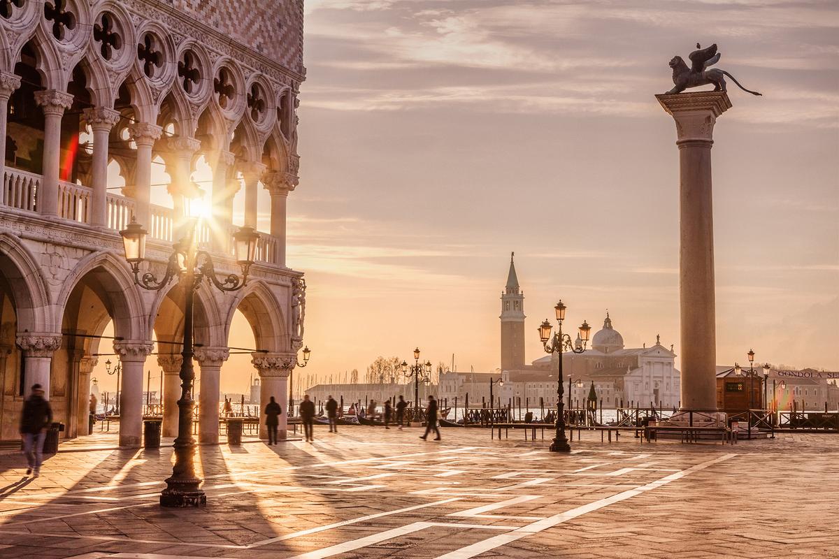 St. Mark's Square, the principal public square in Venice, is a frequent gathering place for festivals, concerts, and tourists. (tunart/Getty Images)