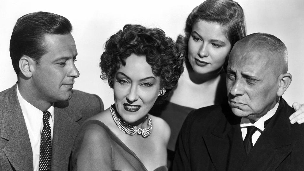 (L–R) Joe Gillis (William Holden), Norma Desmond (Gloria Swanson), Betty Schaefer (Nancy Olson), and Max von Mayerling (Erich von Stroheim), in “Sunset Boulevard." (Paramount Pictures)