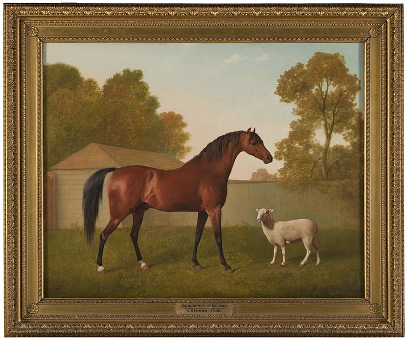 “Dungannon With a Lamb,” 1793, by George Stubbs. Oil on canvas; 39 inches by 49 5/8 inches. Private Collection. (The National Gallery, London/Copyright Private collection)