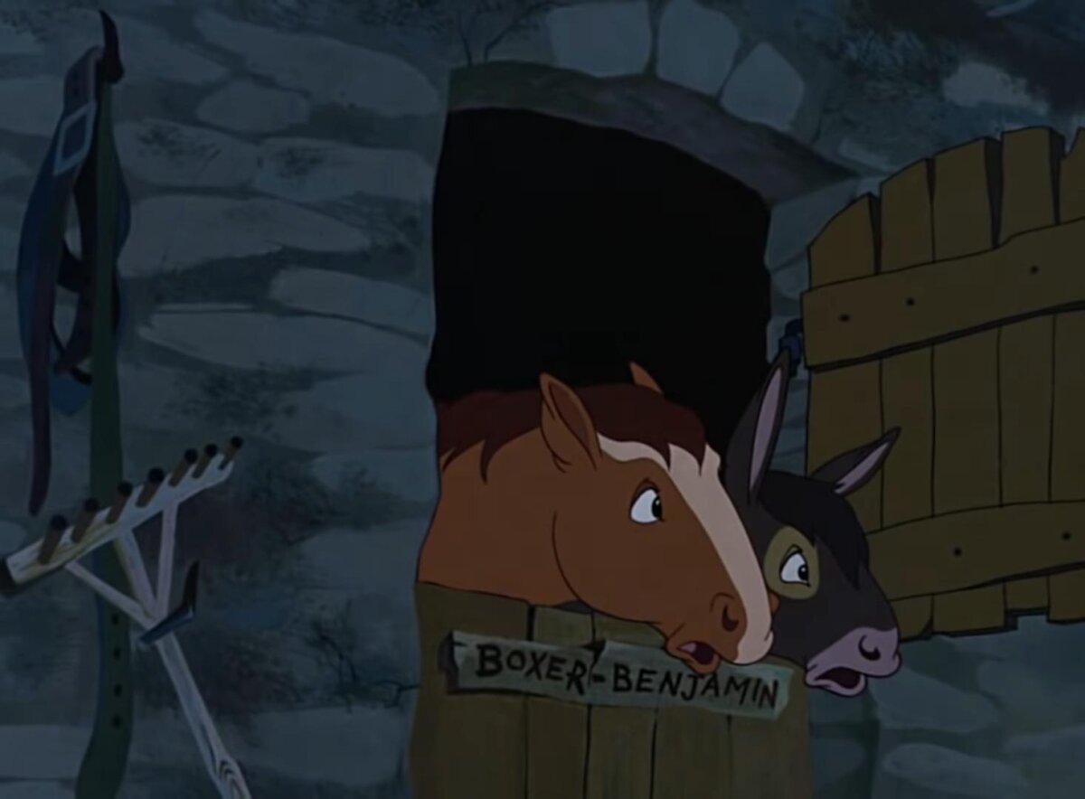 Boxer and Benjamin, in "Animal Farm." (Distributors Corporation of America)