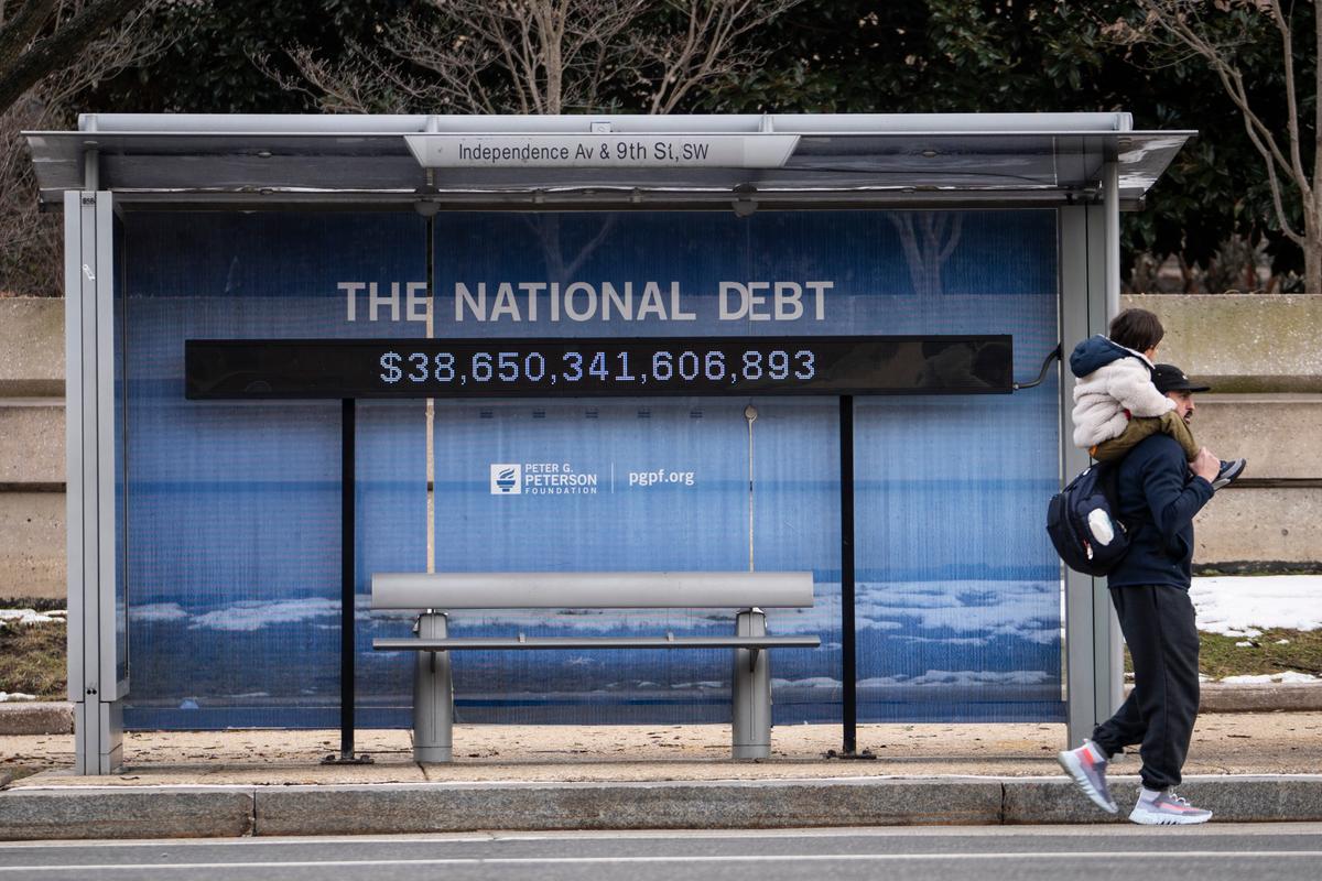 The National Debt Clock in Washington on Feb. 17, 2026. (Madalina Kilroy/The Epoch Times)