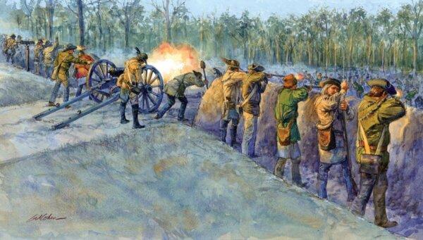 Illustration depicting the Battle of Moore's Creek Bridge, Feb. 27, 1776. North Carolina Patriots defeated the Loyalists, ending royal authority, and emboldening the colony to declare independence from Britain. (National Park Service)