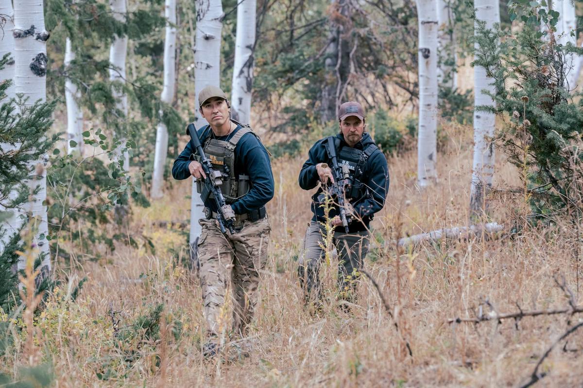 Miles (Tatanka Means, L) and Kayce Dutton (Luke Grimes), in “Marshals.” (Cam McLeod/CBS)