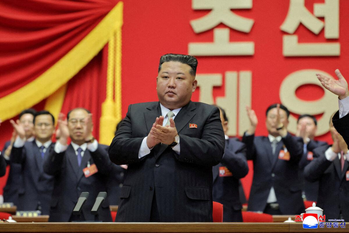 North Korean leader Kim Jong Un applauds as he attends the Ninth Congress of the Workers' Party of Korea, where he was reelected as general secretary, in Pyongyang, North Korea, on Feb. 22, 2026. (KCNA via Reuters)