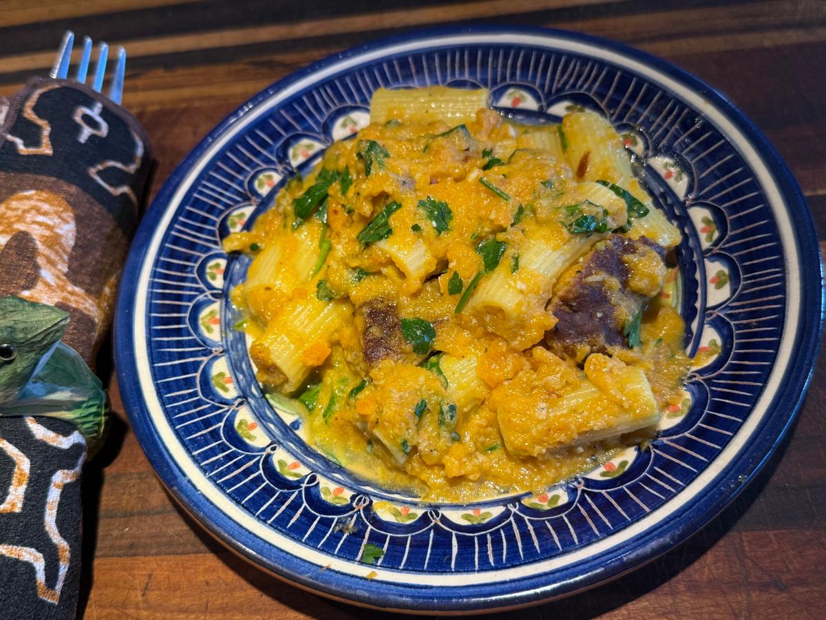 Luci's version of carrot pasta purees the carrot coins into a thick sauce. (Ari LeVaux)