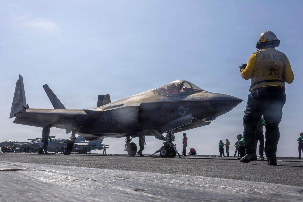 An F-35C Lightning II, attached to Marine Fighter Attack Squadron (VMFA) 314, prepares to launch from the flight deck of Nimitz-class aircraft carrier USS Abraham Lincoln (CVN 72) in support of Operation Epic Fury, on Feb. 28, 2026. (U.S. Navy/via DVIDS)