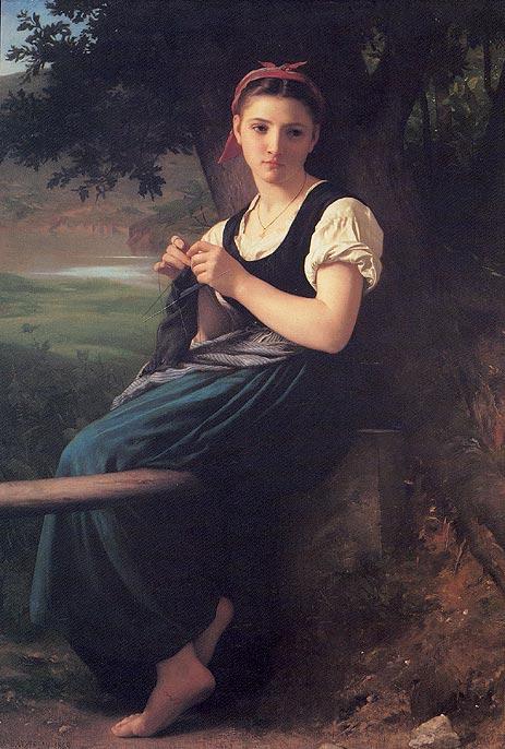 "The Knitting Girl" ("La Tricoteuse"), 1869, by William-Adolphe Bouguereau. Oil on canvas; 57 inches by 39 inches. Joslyn Art Museum, Omaha, Neb. (Public Domain)