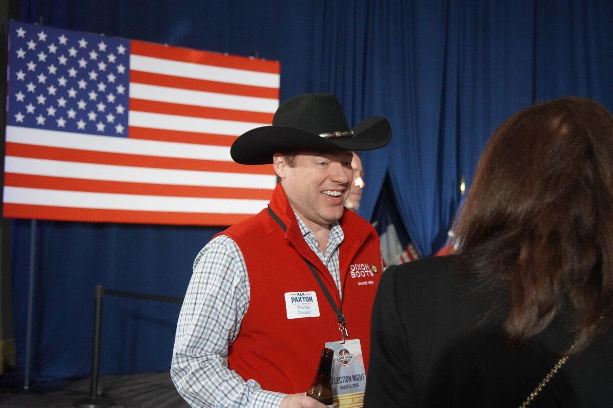 Supporters of Texas Attorney General Ken Paxton gather at a hotel in Dallas, Texas, on March 3, 2026, Texas's primary election night. Paxton is running for Senate. (Nathan Worcester/The Epoch Times)