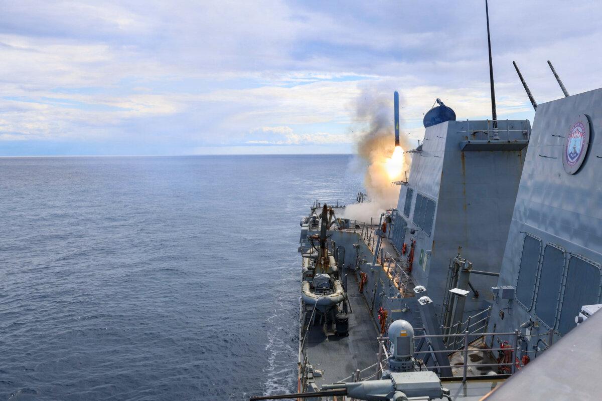 Arleigh Burke-class guided-missile destroyer USS Thomas Hudner (DDG 116) fires a Tomahawk land attack missile in support of Operation Epic Fury on March 1, 2026. (Courtesy of U.S. Navy)