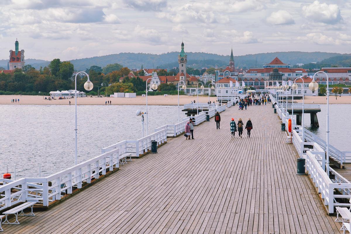 The Sopot Pier is the longest wooden pier in Europe, extending nearly 1,700 feet into the Baltic Sea. (pawel.gaul/Getty Images)