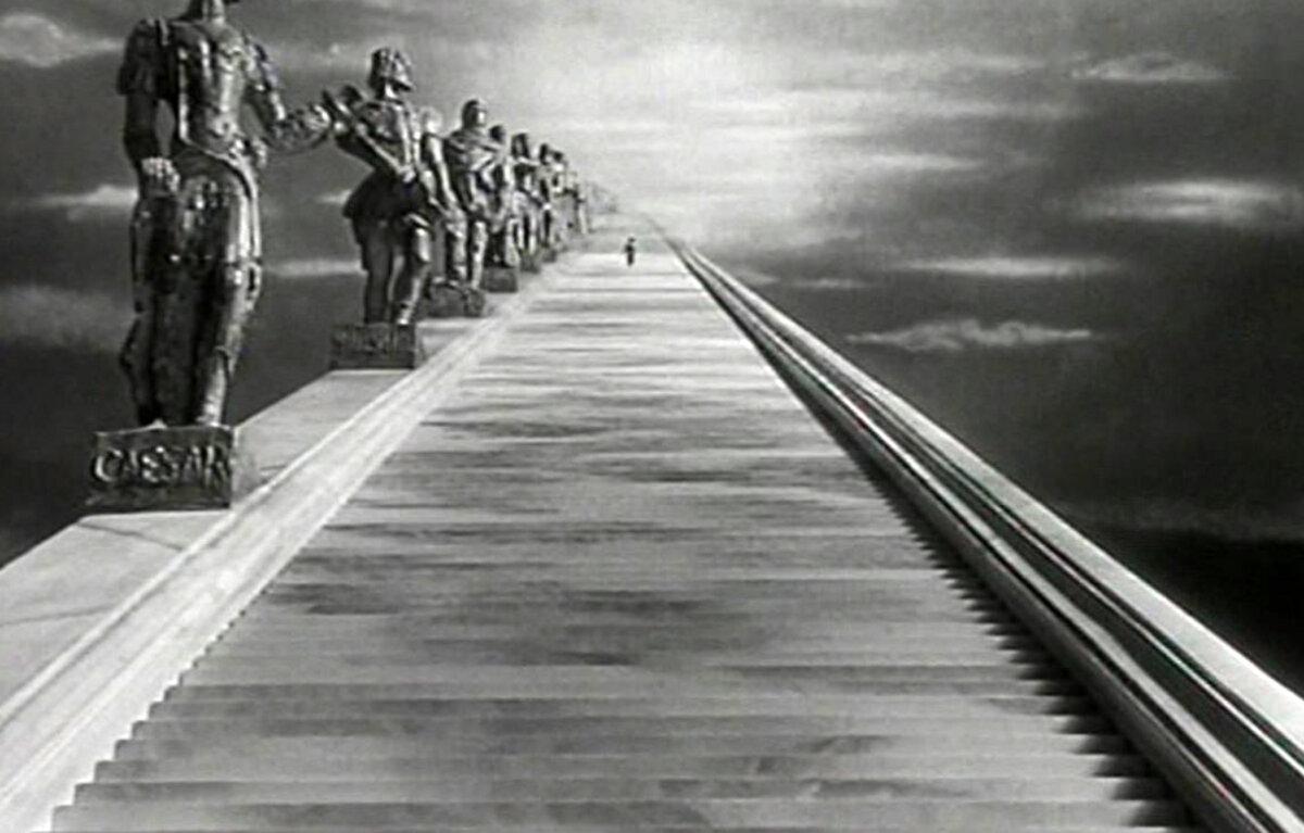Going up the steps to eternity, in “A Matter of Life and Death.” (Eagle-Lion Films)