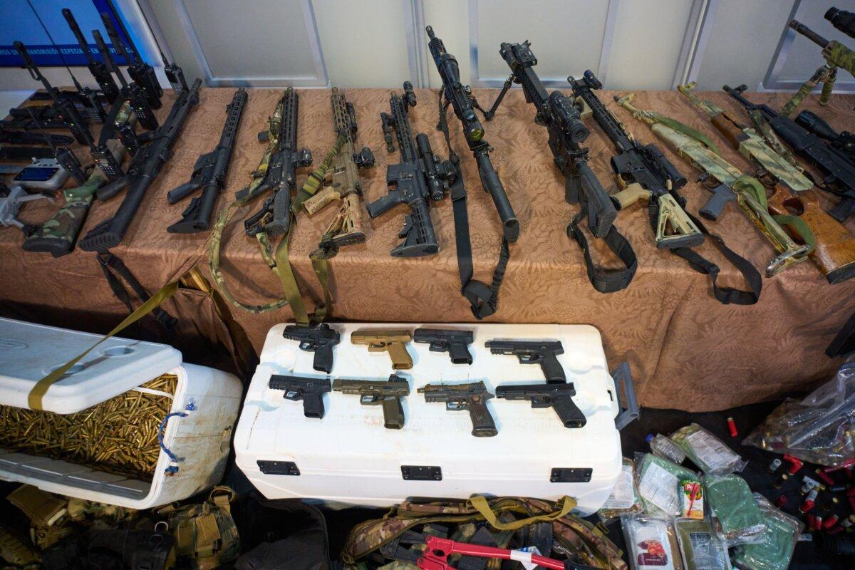 Cuban authorities display weapons they say were recovered from a speedboat, during an operation in Cuban waters on Feb. 25, in Havana, Cuba, on Feb. 27, 2026. (Ramon Espinosa/AP)