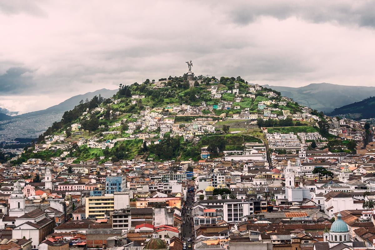 Illa Experience Hotel’s rooftop bar view of Virgin of El Panecillo overlooking Quito’s historic district. (Maria Coulson)