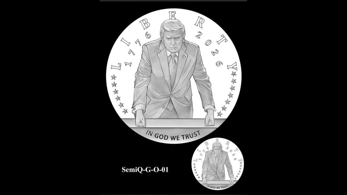 A semiquincentennial commemorative gold coin design featuring President Donald Trump, in this undated photo. (U.S. Mint/Handout via Reuters)