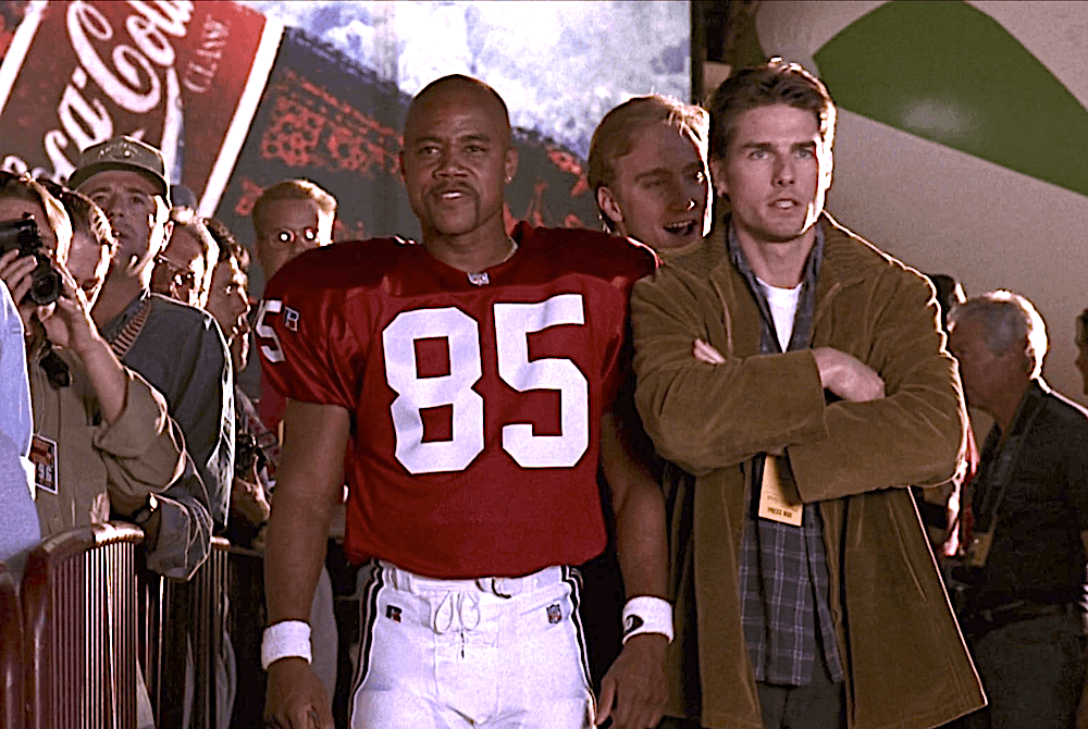 Cuba Gooding Jr. (L) and Tom Cruise as football player and sports agent, respectively, in “Jerry Maguire.” (TriStar Pictures)