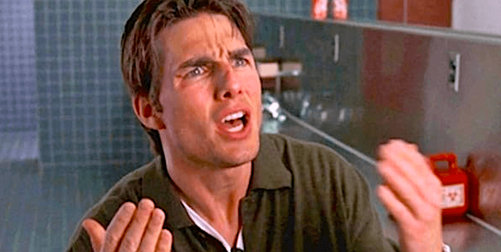 Jerry Maguire (Tom Cruise) imploring Rod Tidwell to "Help me, help you!!" in “Jerry Maguire.” (TriStar Pictures)