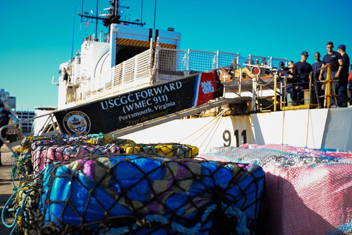 USCGC Forward’s crew offloads illicit drugs valued at more than $49.3 million, at Port Everglades, Fla., on March 19, 2026. (U.S. Coast Guard photo by Seaman Christopher Moret)