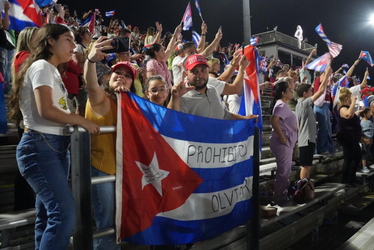 "Cuba next," thousands of Cuban Americans chanted in unison at a rally for American intervention in the island nation's communist regime. Attendees listened to politicians, influencers, musicians, and Cuban opposition leaders at the event in Hialeah, Fla., on March 25, 2026. (Troy Myers/The Epoch Times)