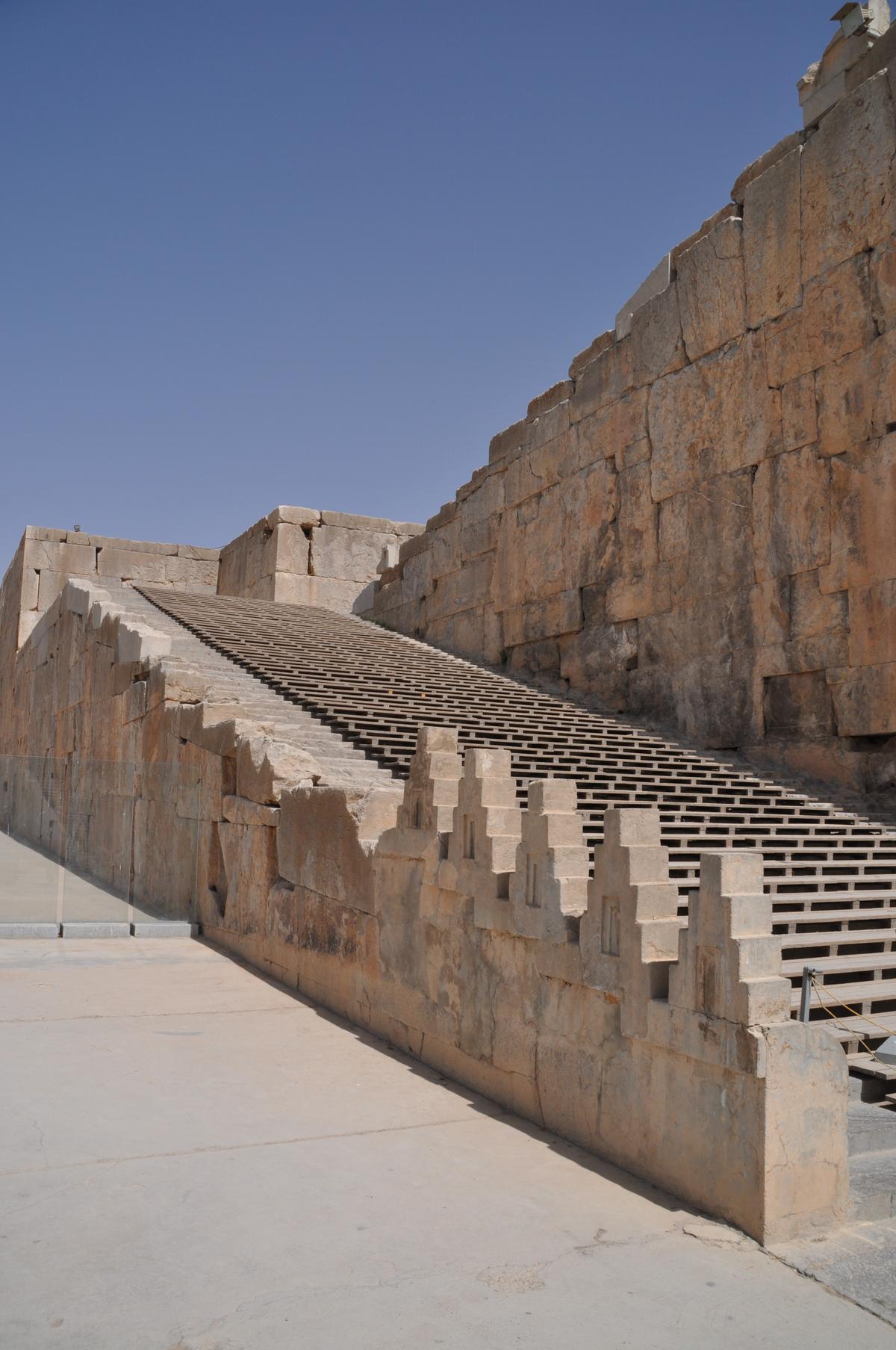 Palatial architecture in the Mesopotamian region of the Tigris and Euphrates rivers inspired Persepolis’s design. First to be built was an extremely tall and wide stone terrace on a mountainside; it comprised more than a million square feet. Impressively wide staircases, at least 111-steps each flight, were built to accommodate not only people but also animals. (Styve Reineck/Shutterstock)