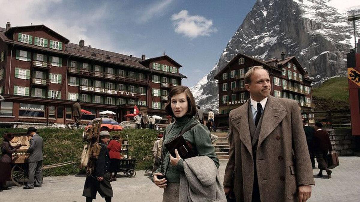 Luise Fellner (Johanna Wokalek) and Henry Arau (Ulrich Tukur) arrive at the Eiger, in “North Face.” (GJW+)