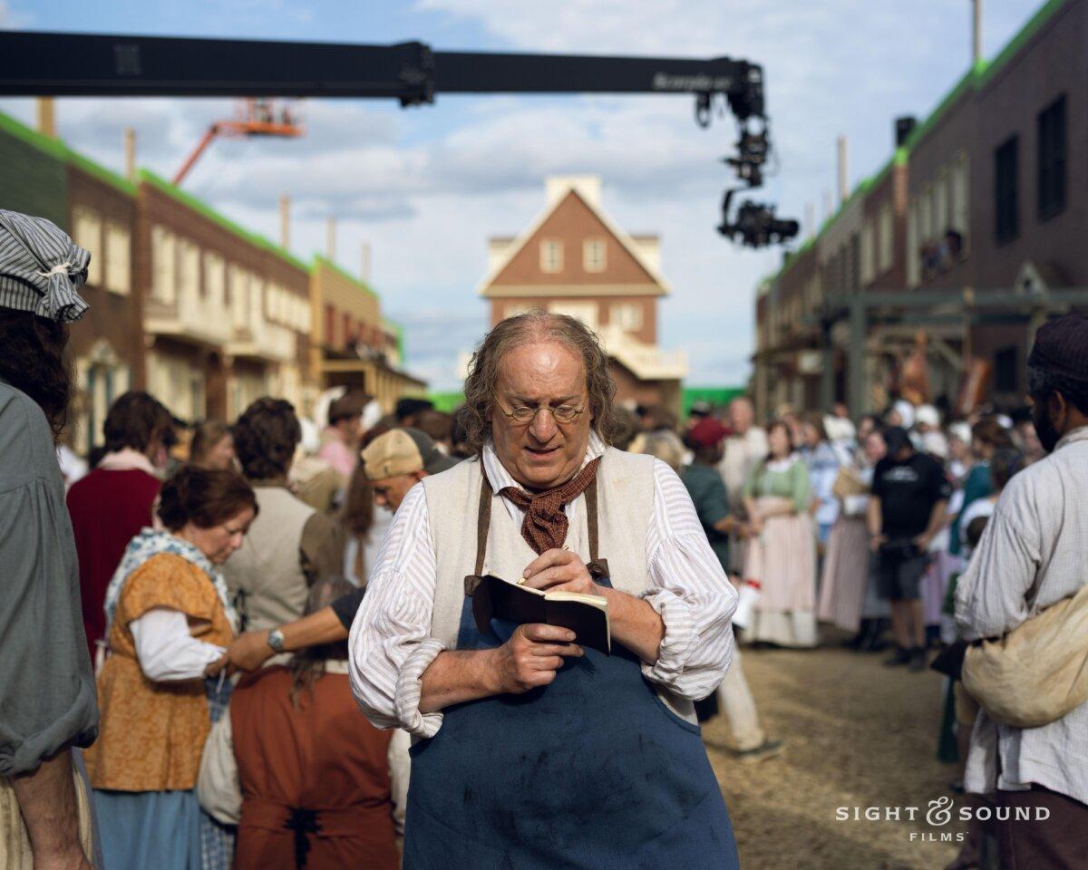 John Paul Sneed, who plays Benjamin Franklin, on the set of “A Great Awakening.” (Roadside Attractions)