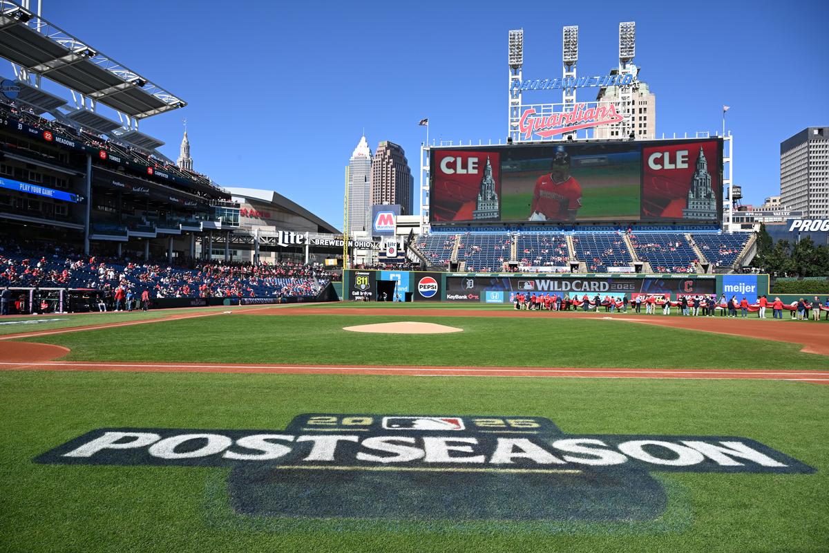A general view inside the stadium prior to the game between the Detroit Tigers and the Cleveland Guardians ahead of the AL Wild Card Series at Progressive Field in Cleveland, Ohio on Sept. 30, 2025. (Nick Cammett/Getty Images)