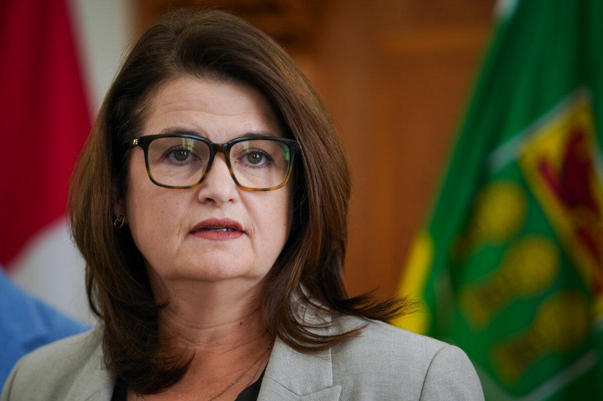 Saskatchewan NDP Leader Carla Beck speaks during a press conference in Regina on Oct. 22, 2025. (The Canadian Press/Heywood Yu)