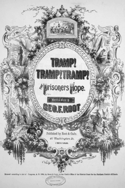 Cover of sheet music for "Tramp Tramp Tramp." (Public Domain)