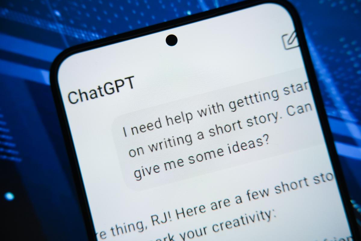 The screen shows the ChatGPT app in this photo illustration. (Oleksii Pydsosonnii/The Epoch Times)