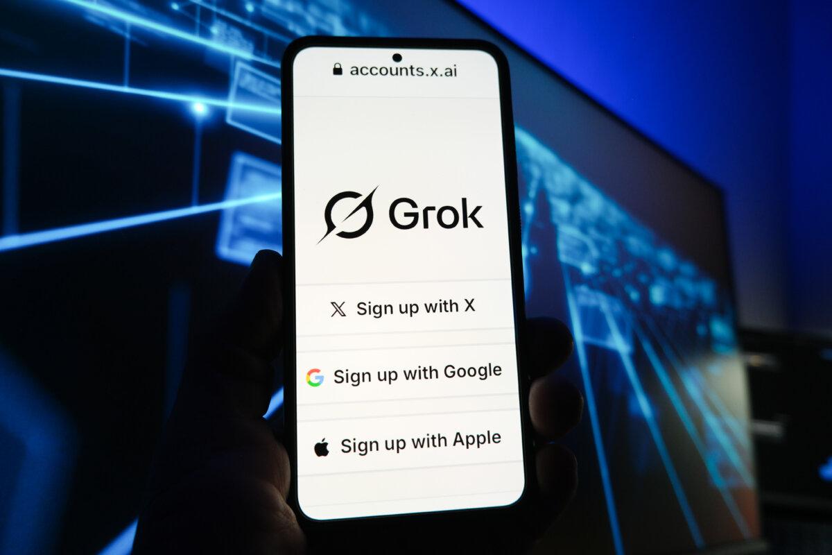 The Grok app is seen in this photo illustration. (Oleksii Pydsosonnii/The Epoch Times)