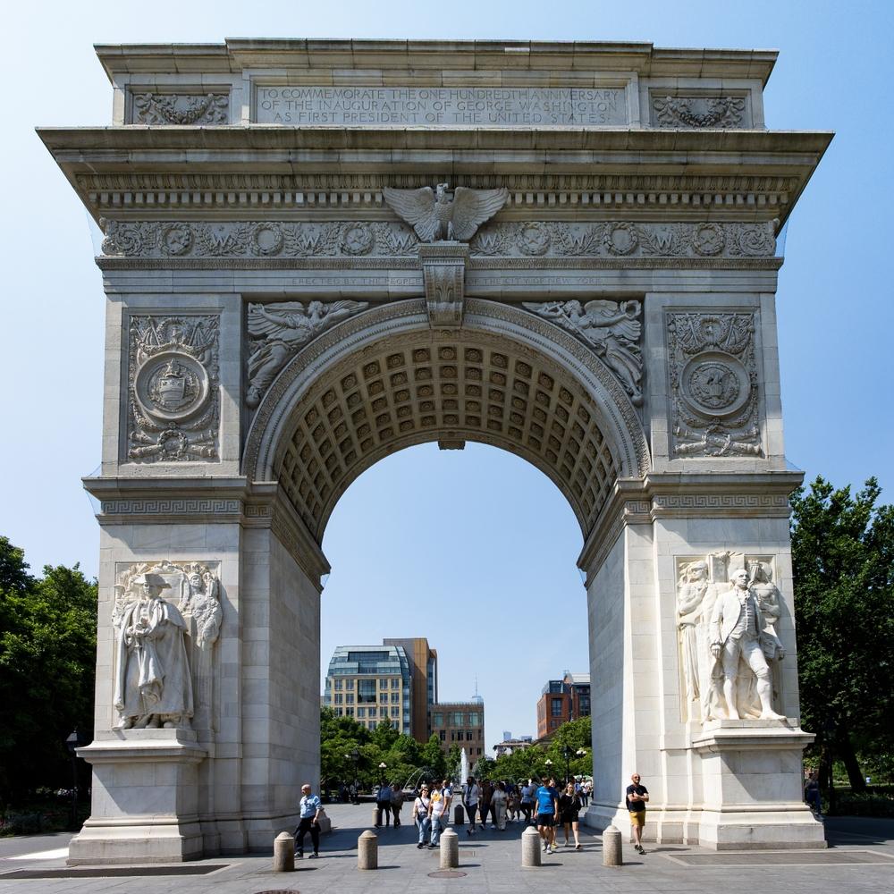 The north façade of the Washington Square Arch in Washington Square Park, New York City. (Ed Ruth Photo/Shutterstock)