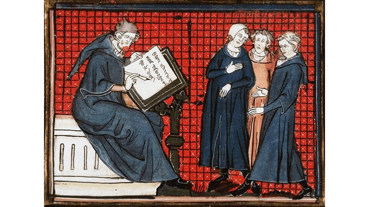 Benedictine monk Gautier de Coincy (L) in a 1327 illustration. (Public Domain)