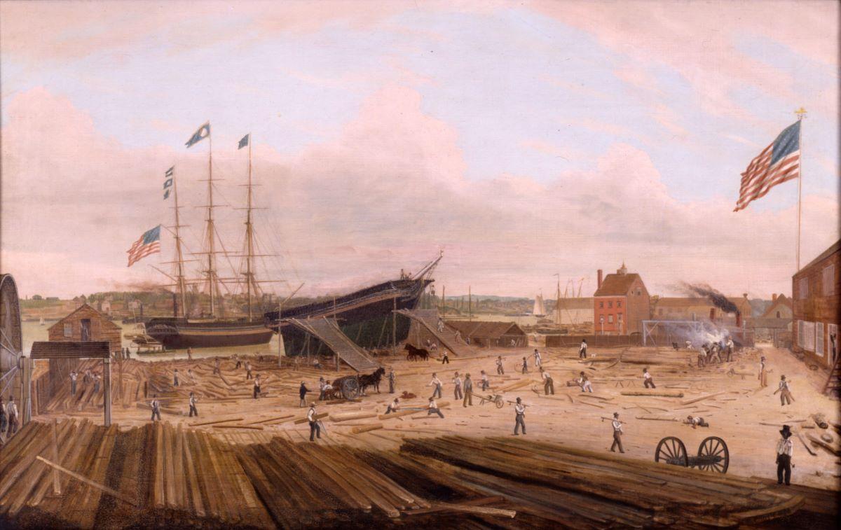 The Smith & Dimon shipyard, East River, Manhattan, New York City, in 1833. (Public Domain)