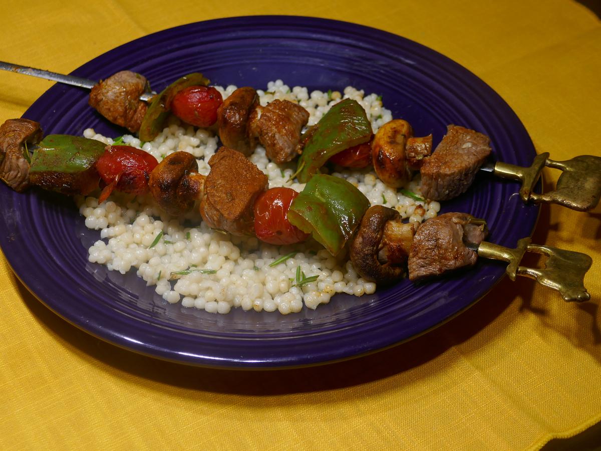 Quick and Easy Beef Kabobs and Pearl Couscous