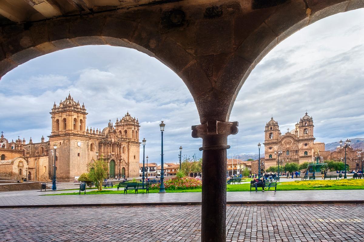The Plaza de Armas showcases the Cusco Cathedral and Church of the Society of Jesus. (Maria Coulson)