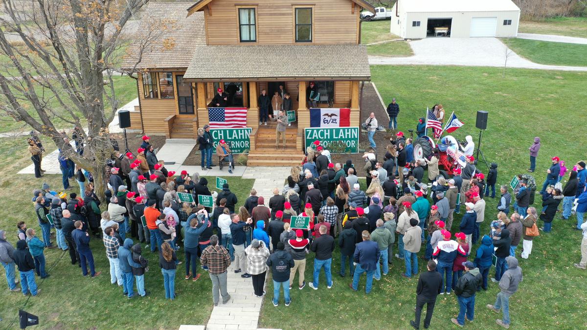 Zach Lahn announced his candidacy for Iowa's governor's seat at his family farm in Belle Plaine, Iowa in November 2025. (Courtesy of the Lahn for Governor Campaign)