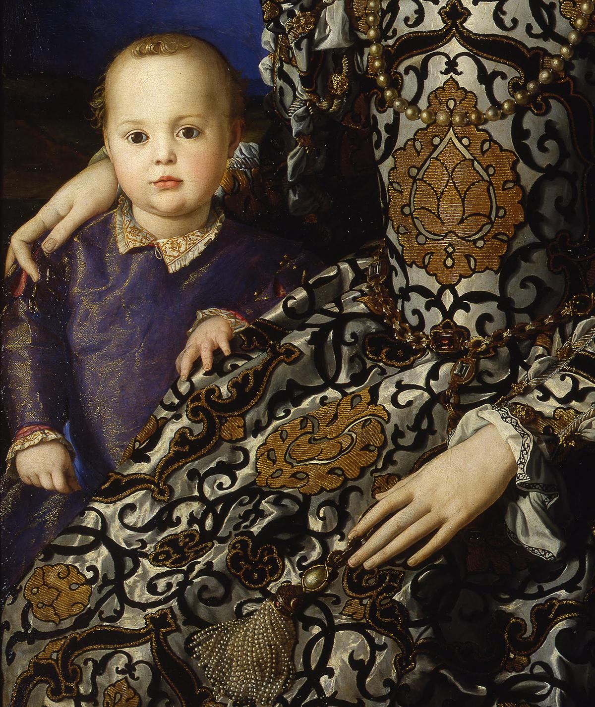 A detail of "Portrait of Eleonora di Toledo With Her Son Giovanni," 1544–1545, by Bronzino. Uffizi Galleries, Florence. (Public Domain)