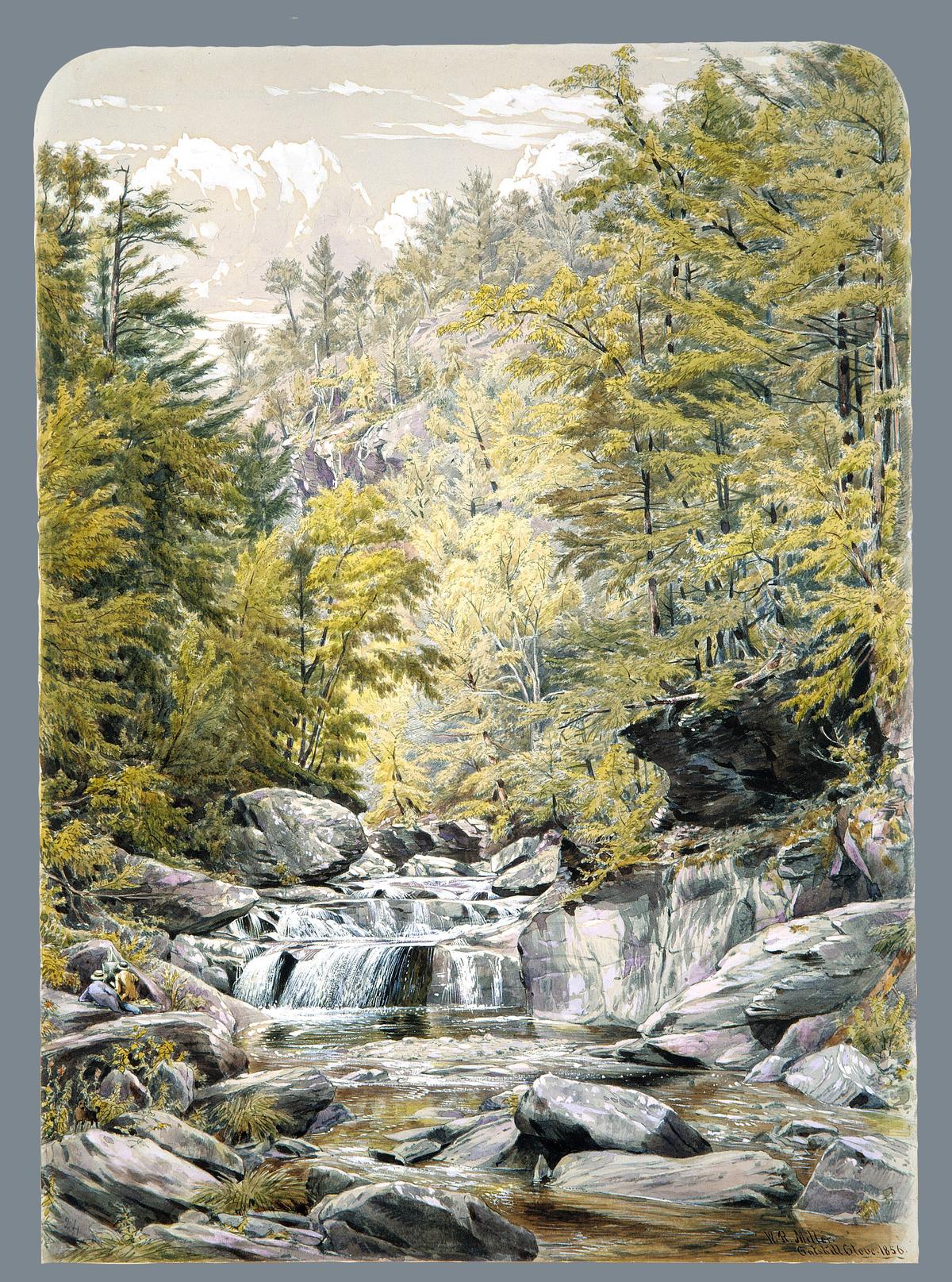 "Catskill Clove," 1856, by William Rickarby Miller. Watercolor, gouache, and graphite on light green wove paper; 19 15/16 inches by 14 5/16 inches. Metropolitan Museum of Art, New York City. (Public Domain)