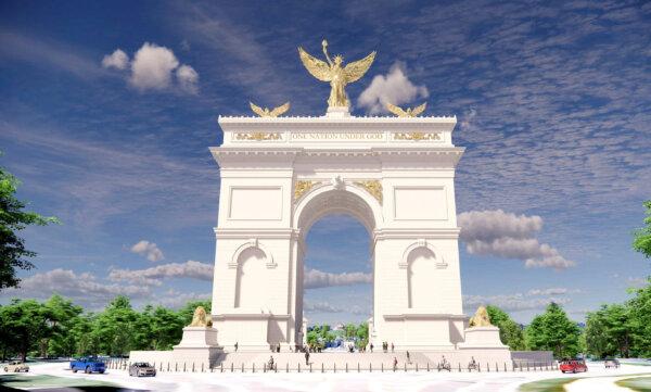 An artist's rendering of President Donald Trump's proposed "Independence Arch" in a handout obtained on April 10, 2026. (U.S. Commission on Fine Arts/Handout via Reuters)