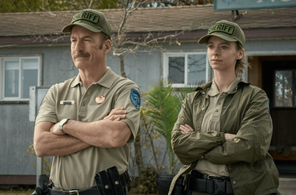 Sheriff Ulysses (Bob Odenkirk) and his new deputy, Alex (Jess McLeod), in "Normal." (Magnolia Pictures)