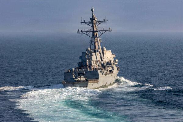 Arleigh Burke-class guided-missile destroyer USS Frank E. Petersen Jr. (DDG 121) sails in the Arabian Sea during Operation Epic Fury, on March 18, 2026. (U.S. Navy)