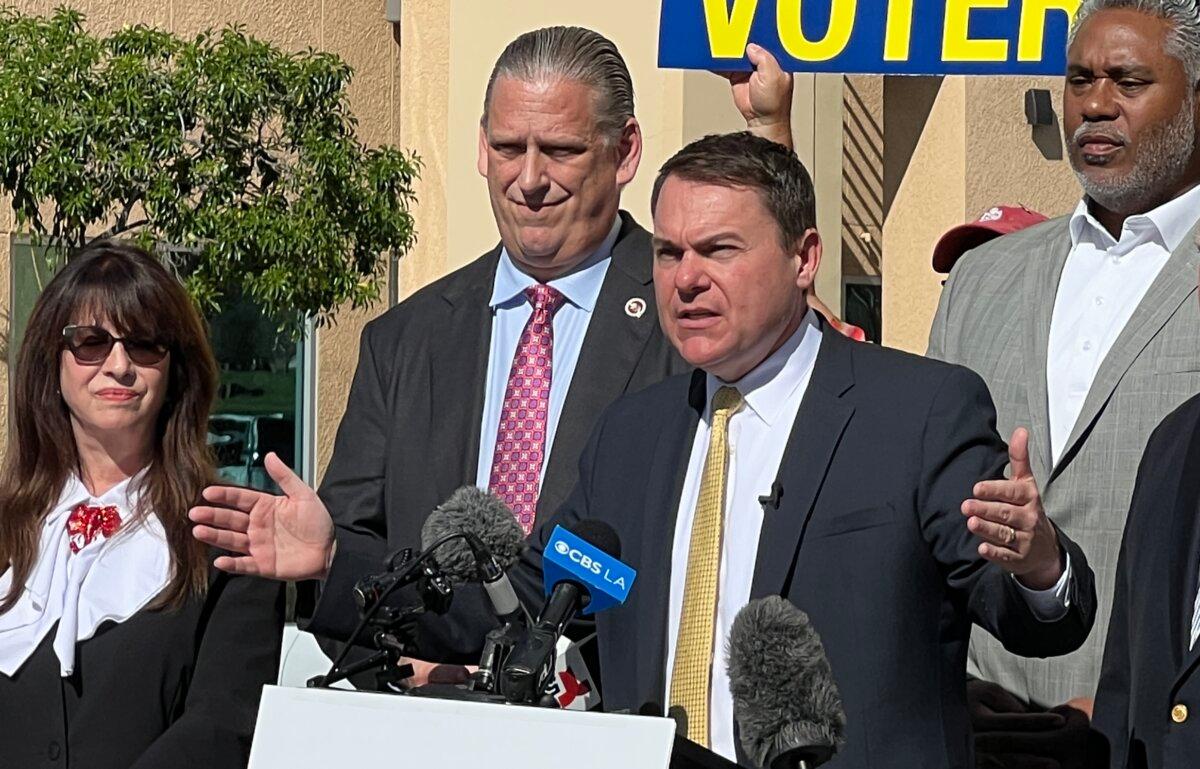 California Assemblyman Carl DeMaio, who is opposed to AB 2624, speaks at an event in Riverside County on March 2, 2026. (Brad Jones/The Epoch Times)