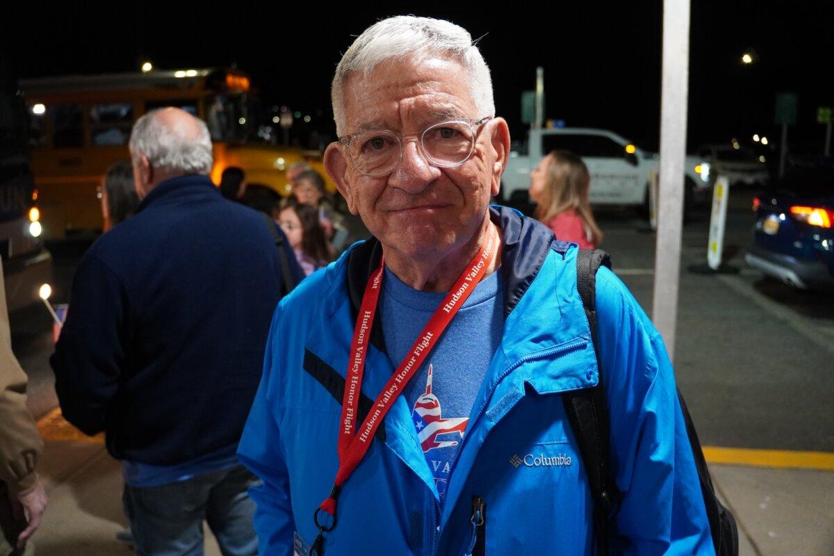 Veteran and Honor Flight participant Robert Quinn at Stewart International Airport in Newburgh, N.Y., on April 11, 2026. (Oliver Mantyk/The Epoch Times)