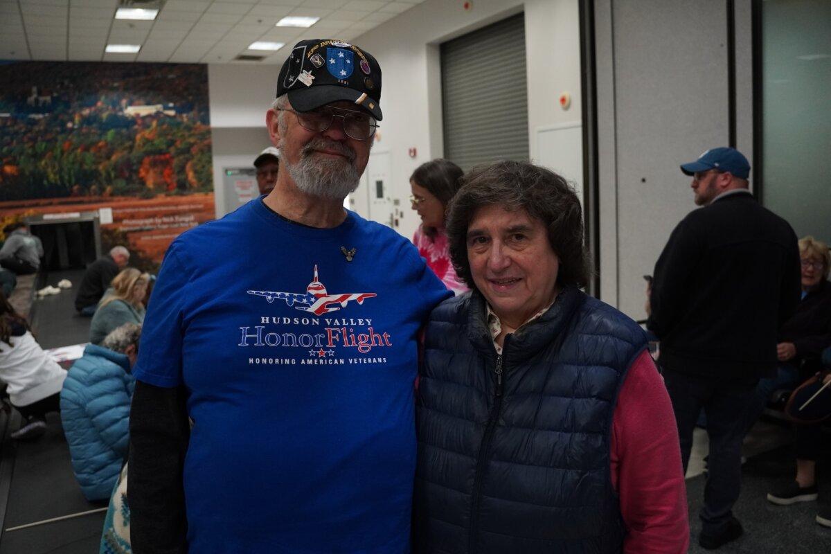 Karl and Irene Rohde at Stewart International Airport in Newburgh, N.Y., on April 11, 2026. (Oliver Mantyk/The Epoch Times)
