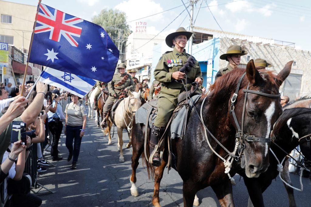 Members of the Australian Light Horse association ride through Beersheba, in the northern Israeli desert, on Oct. 31, 2017. (Menahem Kahana/AFP via Getty Images)