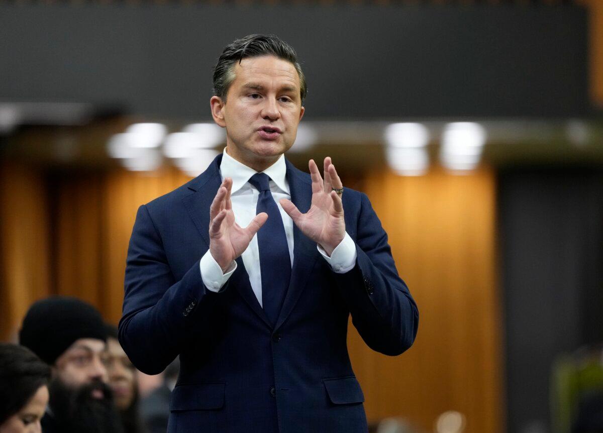 Conservative Leader Pierre Poilievre rises during question period on Parliament Hill in Ottawa on April 15, 2026. (The Canadian Press/Adrian Wyld)